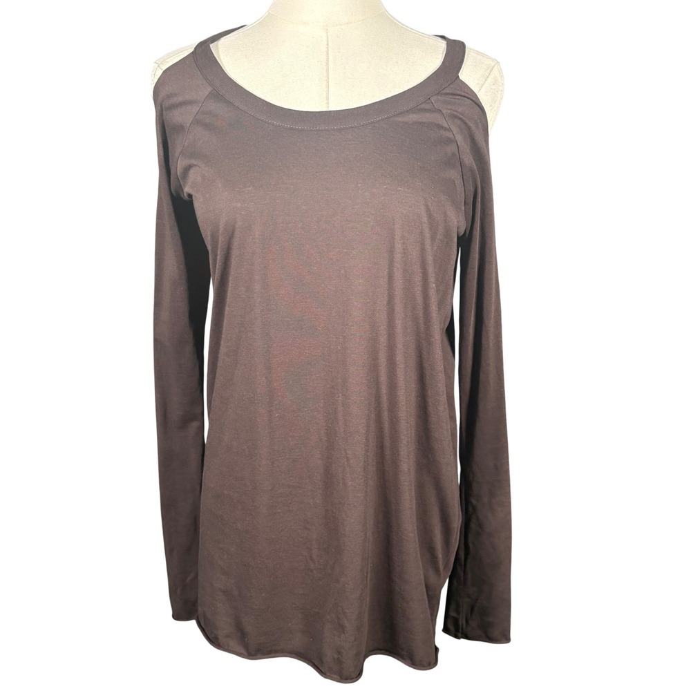 Chaser Lightning Bolt Graphic Cold Shoulder Brown Long Sleeve Top Women Small
